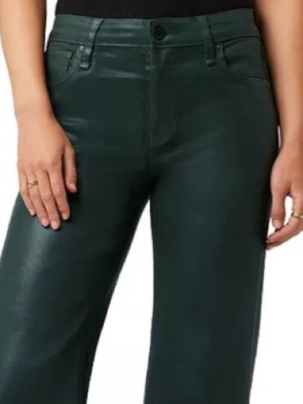🎆 SIZE 34 HUDSON Coated Jeans Forest Green Wide-Leg Trousers